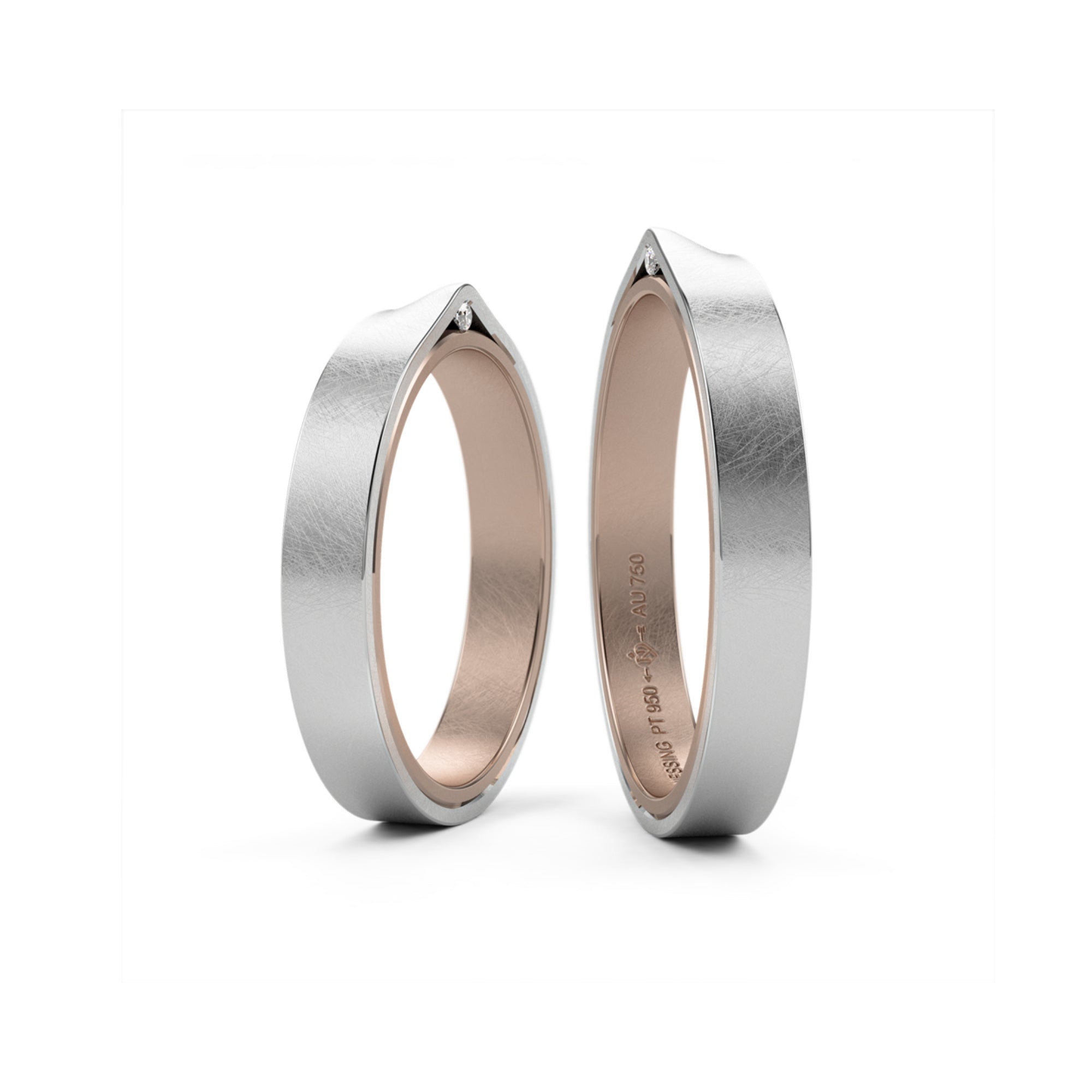 Niessing Refugium Trauringe - N351536-3.5mm (5mm-1br-nature-rw-pt) aus Platin mit Diamant