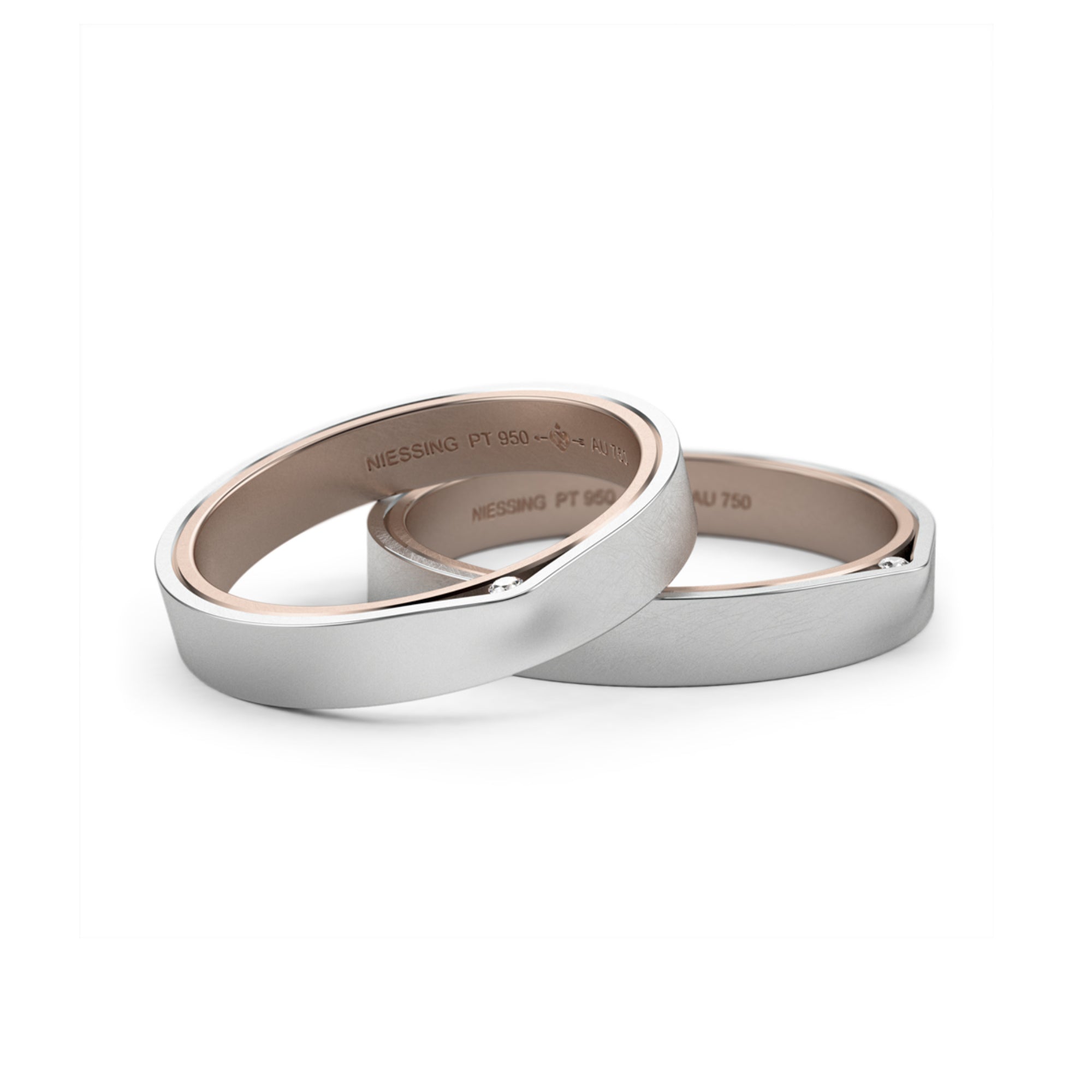 Niessing Refugium Trauringe - N351536-3.5mm (5mm-1br-nature-rw-pt) aus Platin mit Diamant