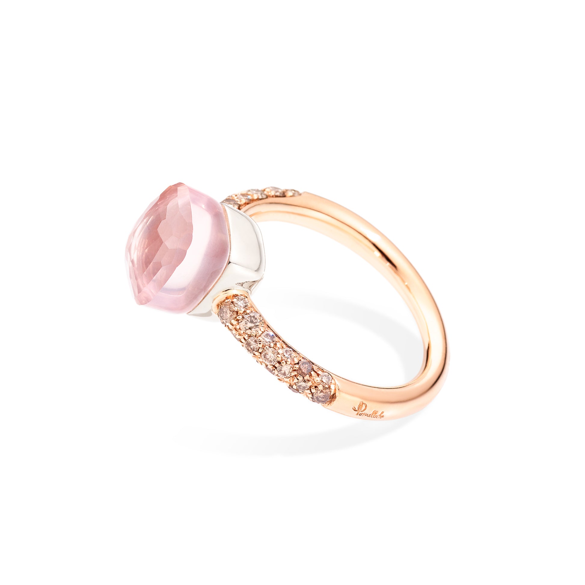 Nudo Rosenquarz kleiner Ring, Bicolor-Gold • Edelsteine von Pomellato (PAB7040O6000BRCQR)