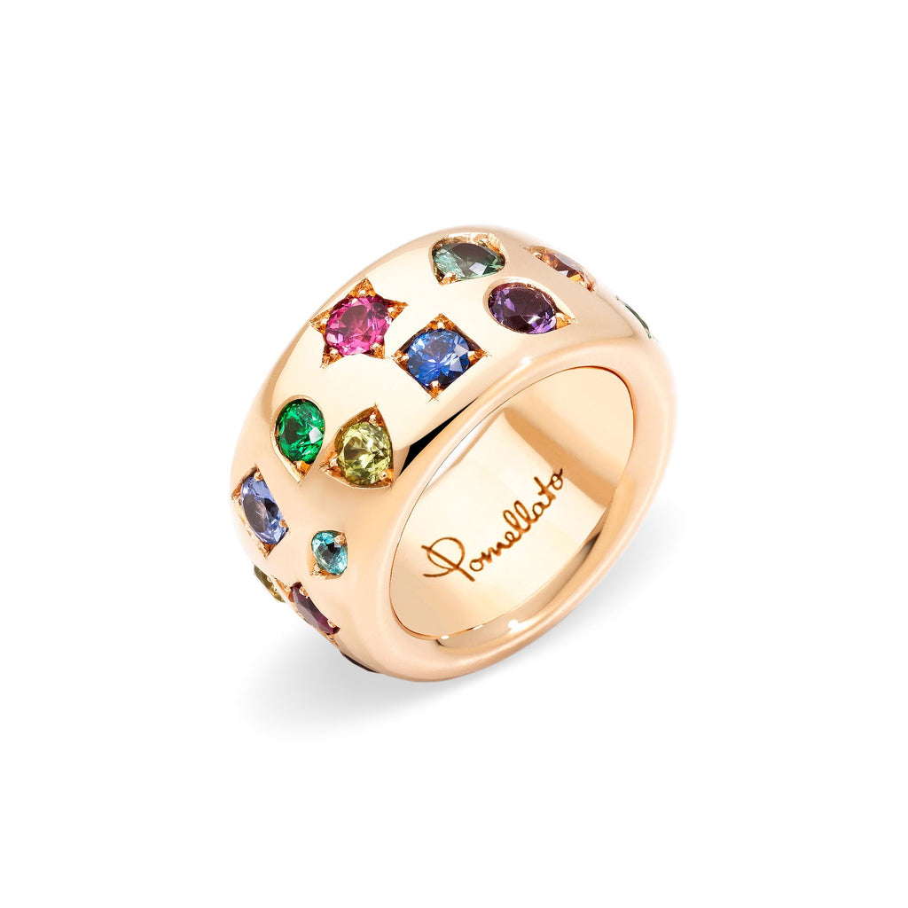 Pomellato Iconica Großer Color Ring (PAB9012O7000000VA) aus Roségold mit Amethyst, Peridot, Rubin, Saphir, Spinell, Tansanit, Tsavorit und Turmalin