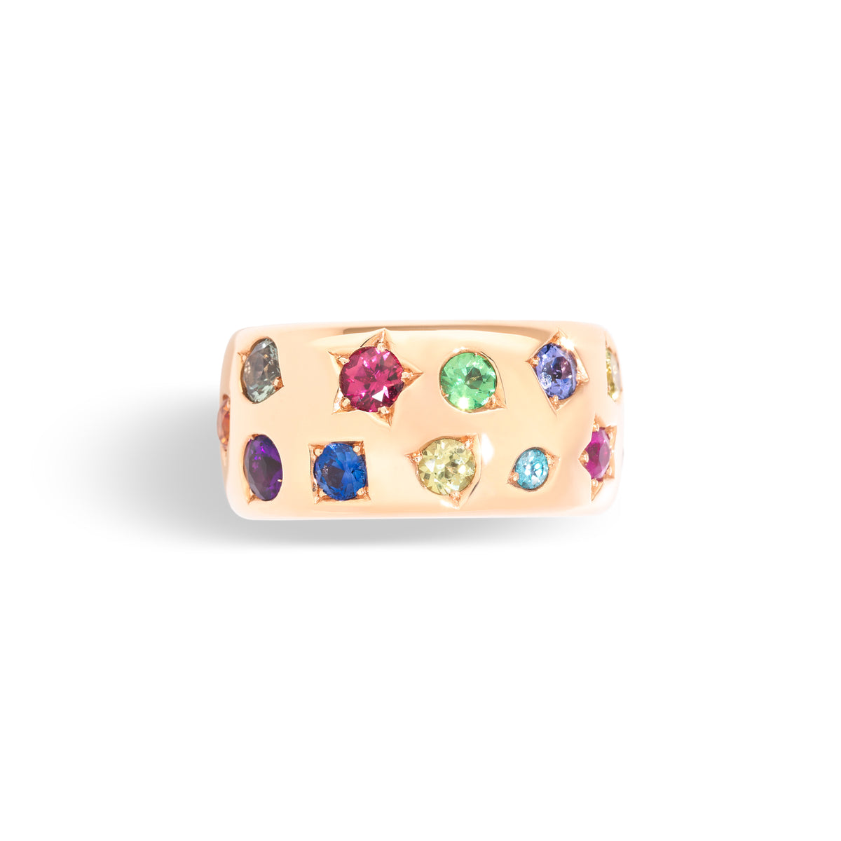 Pomellato Iconica Großer Color Ring (PAB9012O7000000VA) aus Roségold mit Amethyst, Peridot, Rubin, Saphir, Spinell, Tansanit, Tsavorit und Turmalin