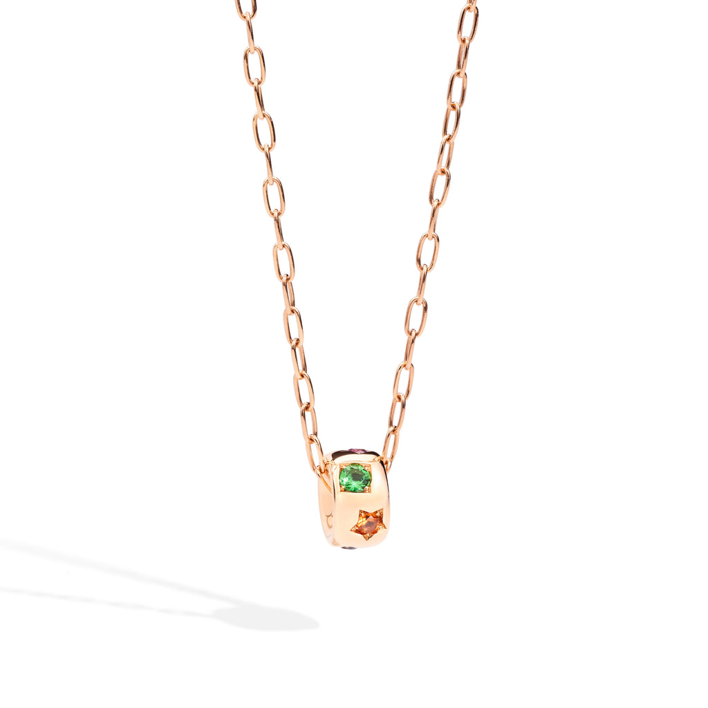 Pomellato Iconica Halskette mit Anhänger (PCB9010O7000000VA) aus Roségold mit Saphir, Spinell, Tansanit und Tsavorit