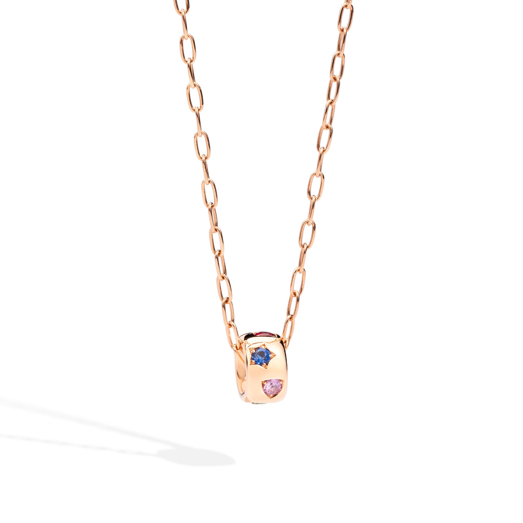 Pomellato Iconica Halskette mit Anhänger (PCB9010O7000000VA) aus Roségold mit Saphir, Spinell, Tansanit und Tsavorit