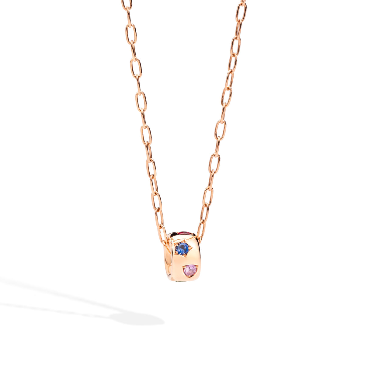 Pomellato Iconica Halskette mit Anhänger (PCB9010O7000000VA) aus Roségold mit Saphir, Spinell, Tansanit und Tsavorit