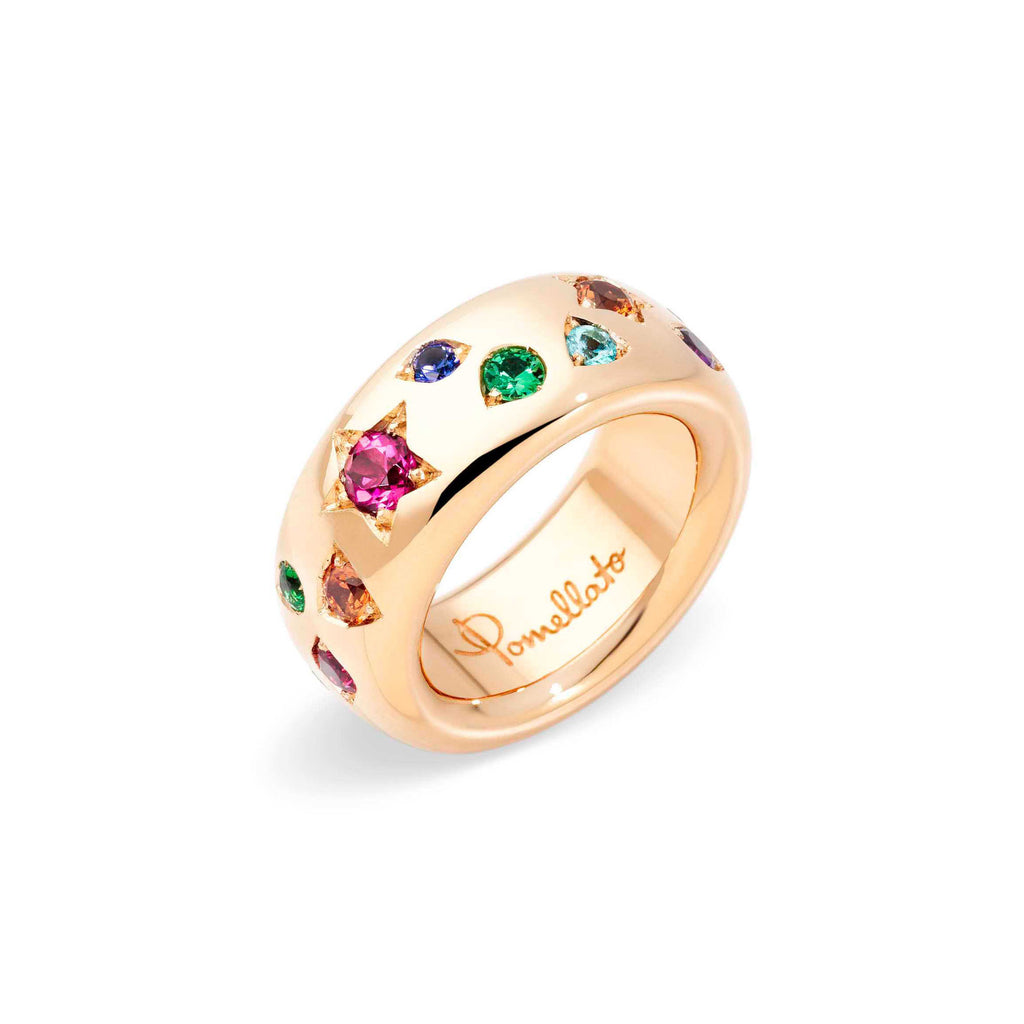 Pomellato Iconica klassischer Color Ring (PAB9011O7000000VA) aus Roségold mit Amethyst, Saphir, Spinell, Tansanit, Tsavorit und Turmalin
