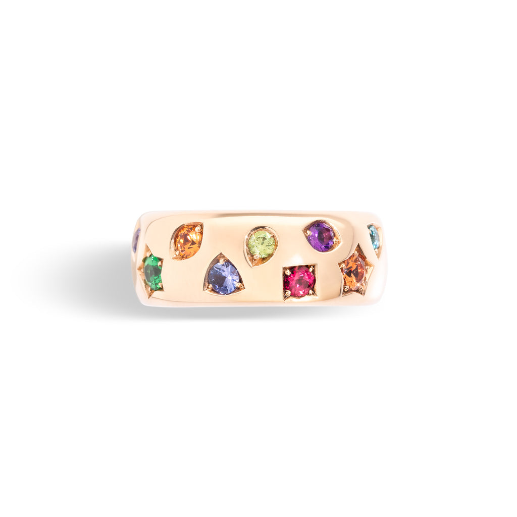 Pomellato Iconica klassischer Color Ring (PAB9011O7000000VA) aus Roségold mit Amethyst, Saphir, Spinell, Tansanit, Tsavorit und Turmalin