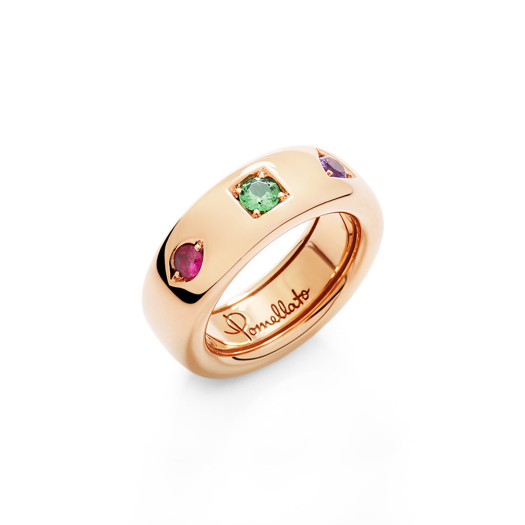 Pomellato Iconica Ring (PAC6040O7000000VA) aus Roségold mit Amethyst, Rubin und Tsavorit