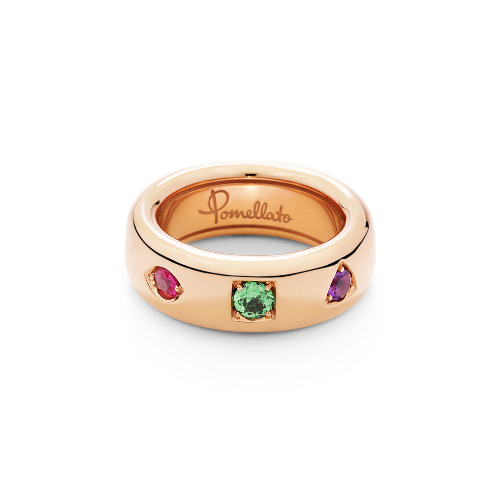 Pomellato Iconica Ring (PAC6040O7000000VA) aus Roségold mit Amethyst, Rubin und Tsavorit