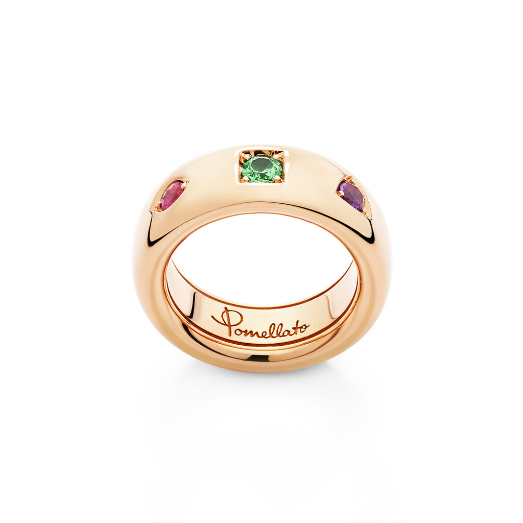 Pomellato Iconica Ring (PAC6040O7000000VA) aus Roségold mit Amethyst, Rubin und Tsavorit