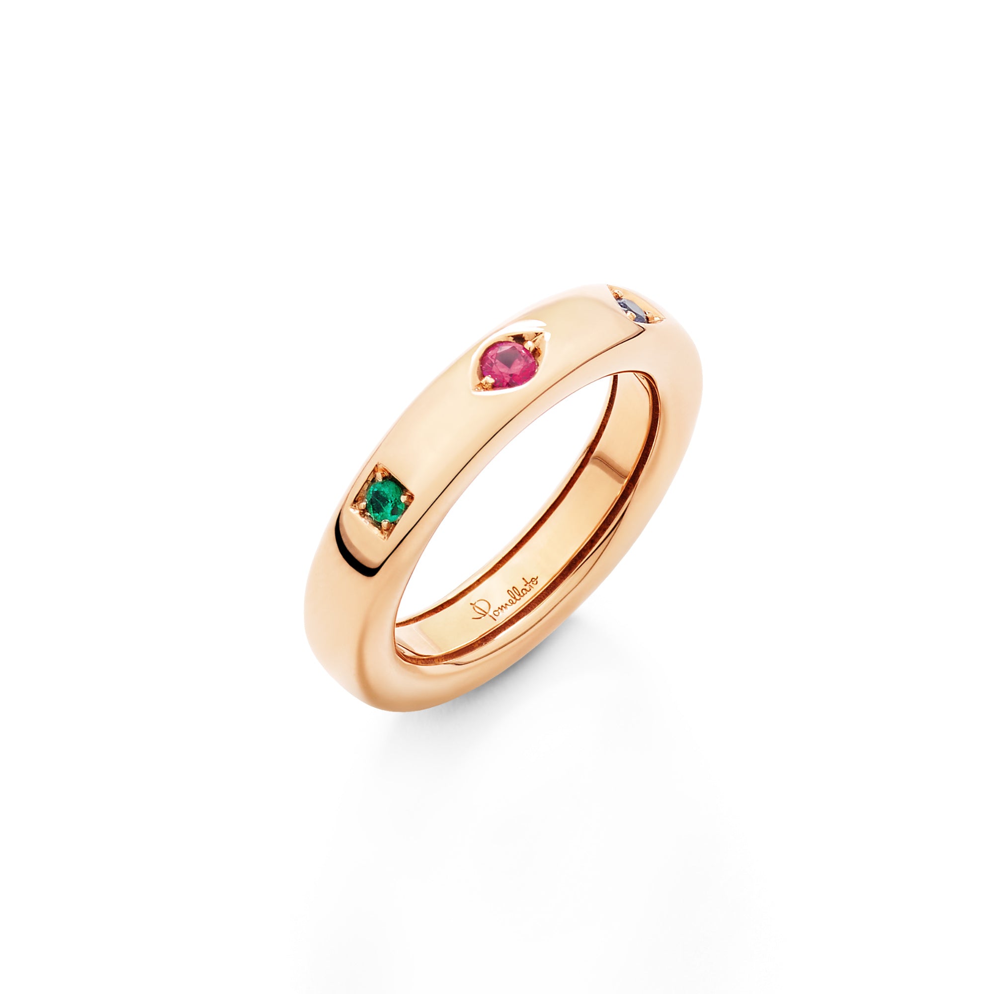 Pomellato Iconica Ring (PAC6041O7000000VA) aus Roségold mit Rubin, Saphir und Smaragd