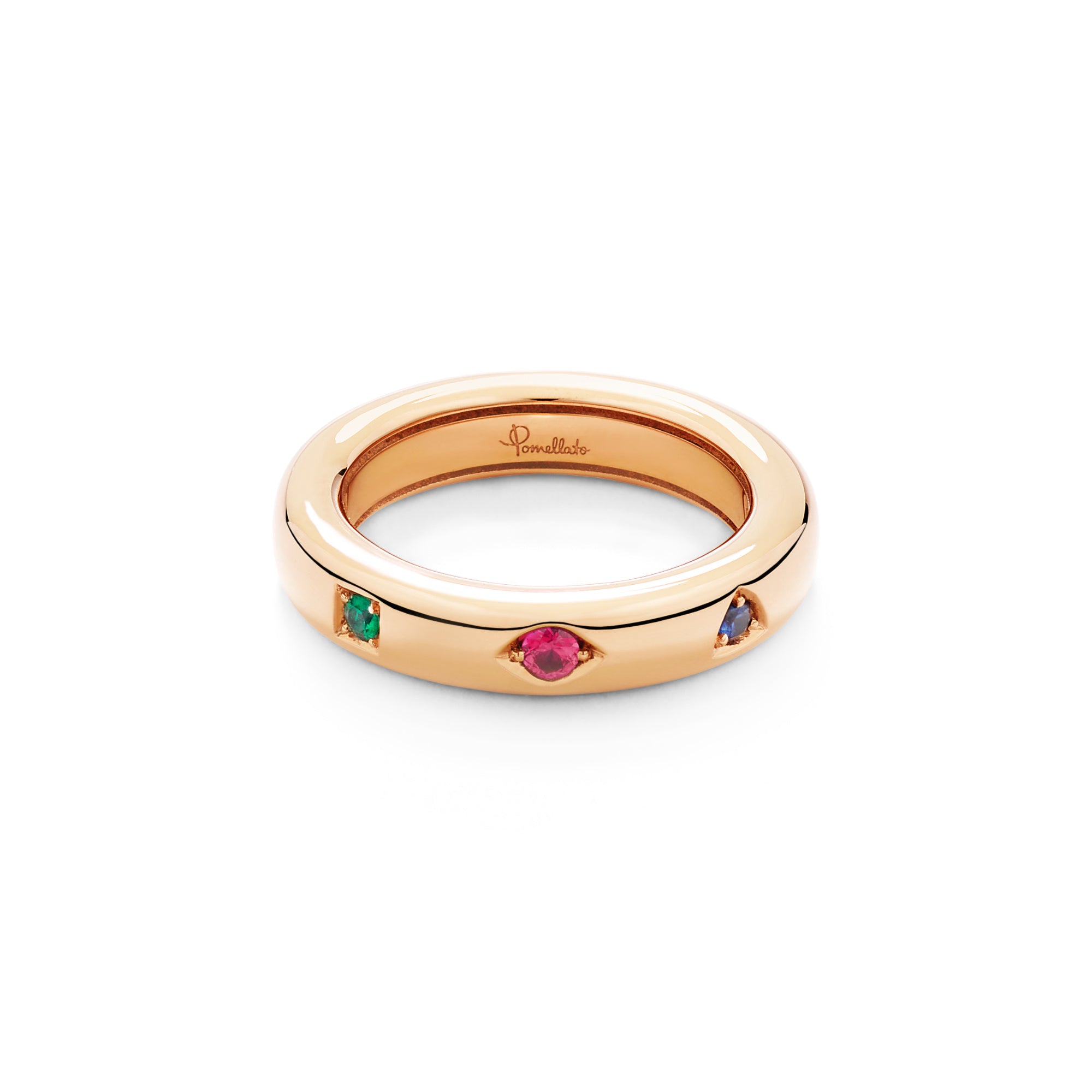 Pomellato Iconica Ring (PAC6041O7000000VA) aus Roségold mit Rubin, Saphir und Smaragd