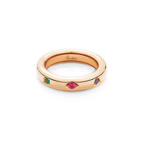 Pomellato Iconica Ring (PAC6041O7000000VA) aus Roségold mit Rubin, Saphir und Smaragd