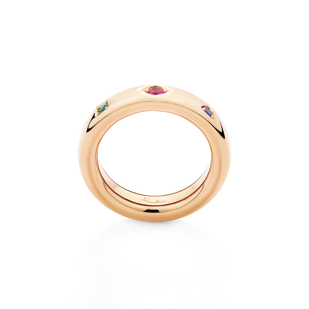 Pomellato Iconica Ring (PAC6041O7000000VA) aus Roségold mit Rubin, Saphir und Smaragd