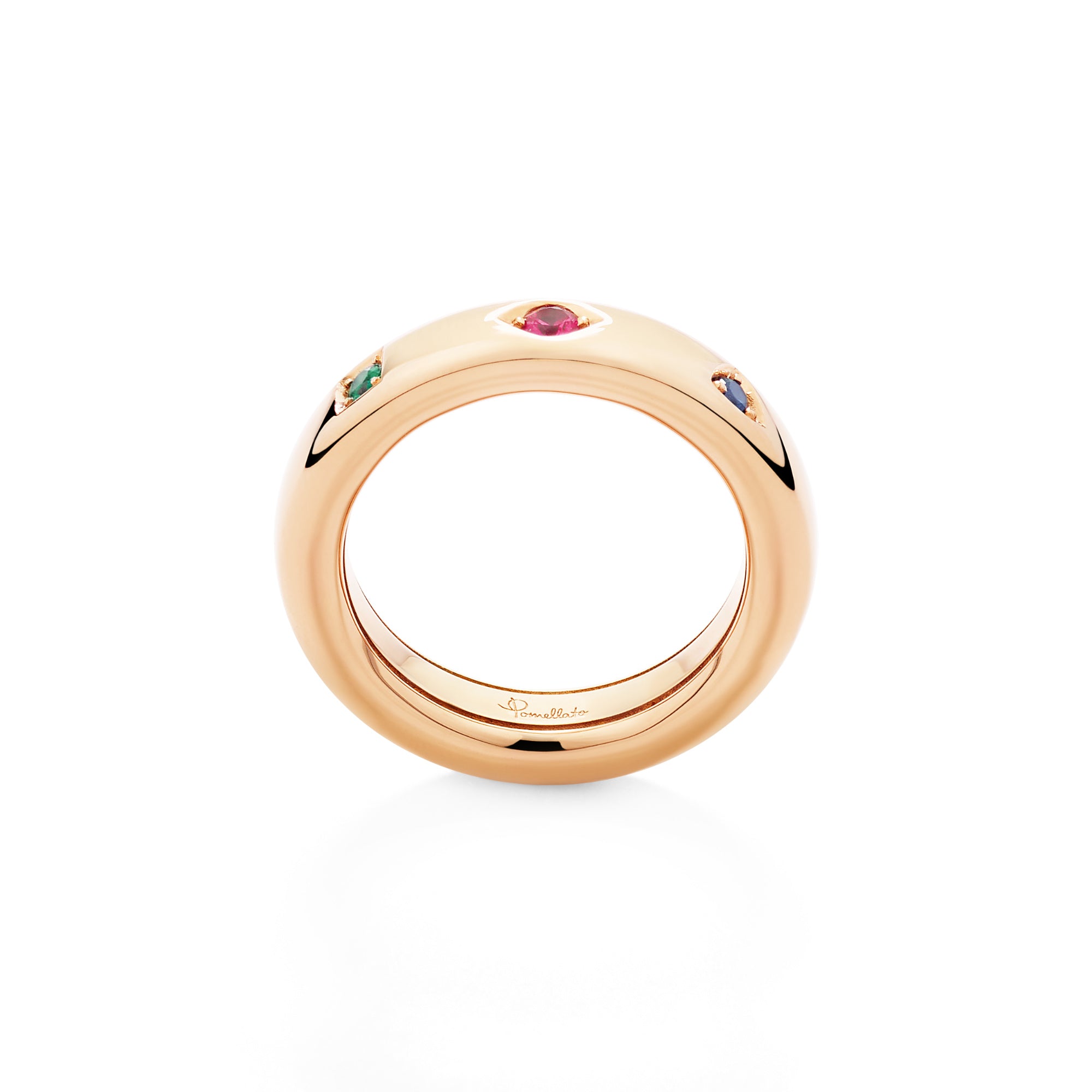 Pomellato Iconica Ring (PAC6041O7000000VA) aus Roségold mit Rubin, Saphir und Smaragd