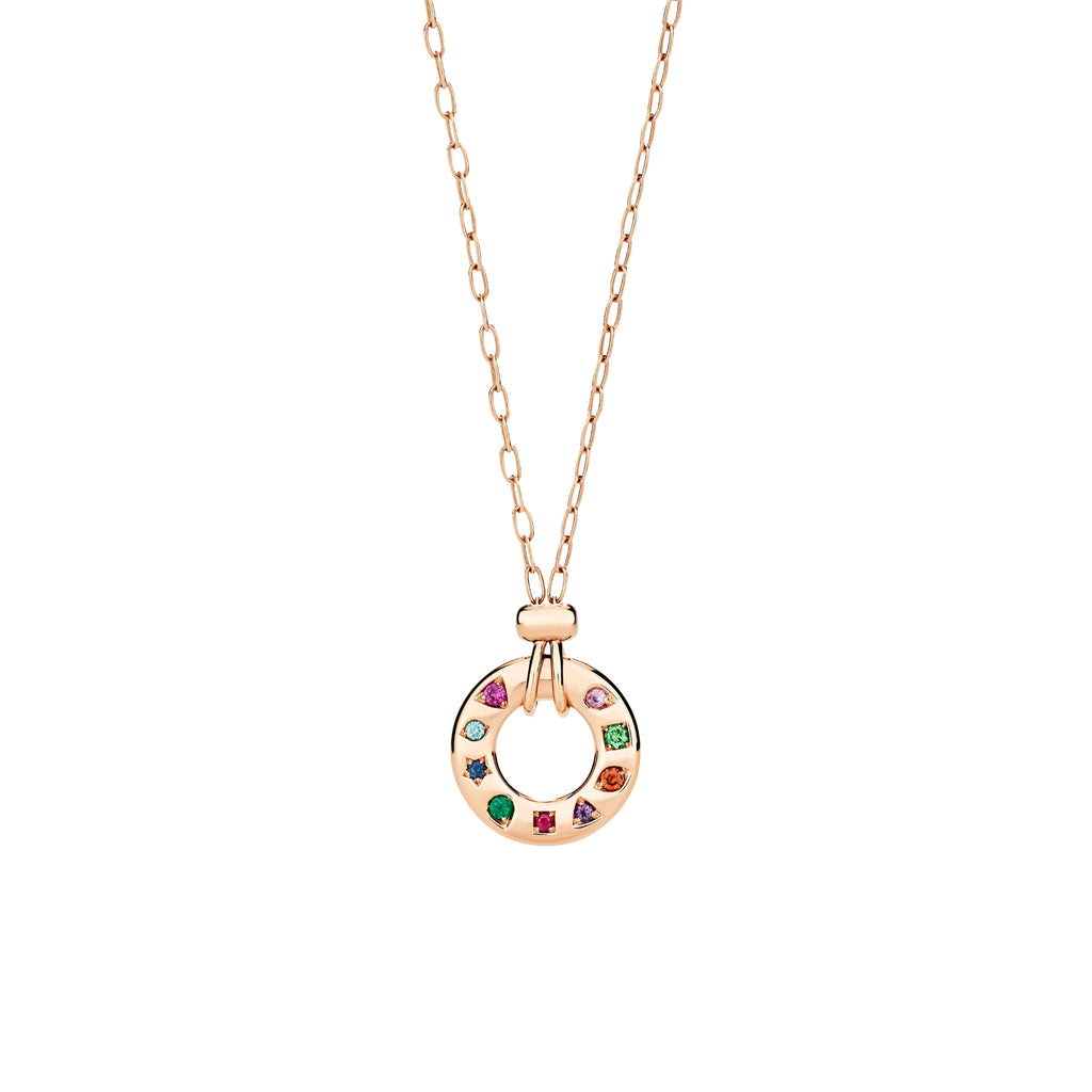 Pomellato Iconica Wendbare Halskette mit Anhänger (PCC5041O7000000VA) aus Roségold mit Amethyst, Rubin, Saphir, Smaragd und Tsavorit