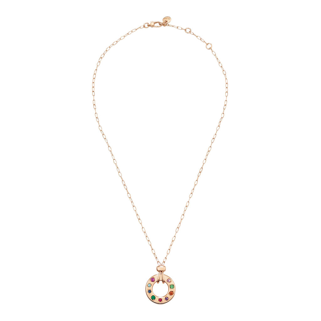 Pomellato Iconica Wendbare Halskette mit Anhänger (PCC5041O7000000VA) aus Roségold mit Amethyst, Rubin, Saphir, Smaragd und Tsavorit