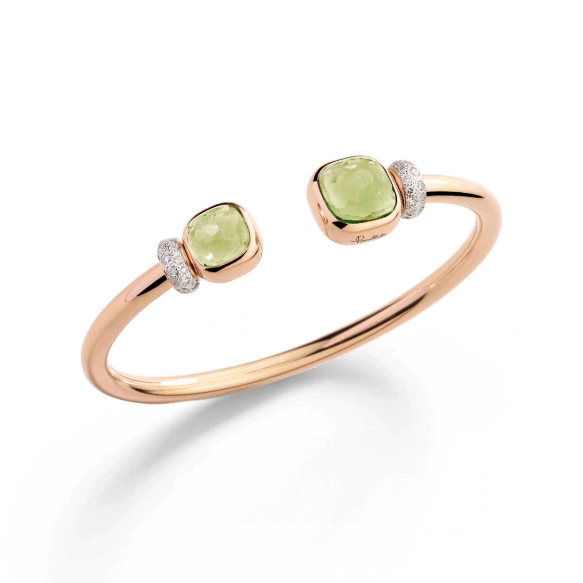 Pomellato Nudo Armreif (PBC1006O7WHRDB0PA) aus Bicolor-Gold mit Diamant und Prasiolith