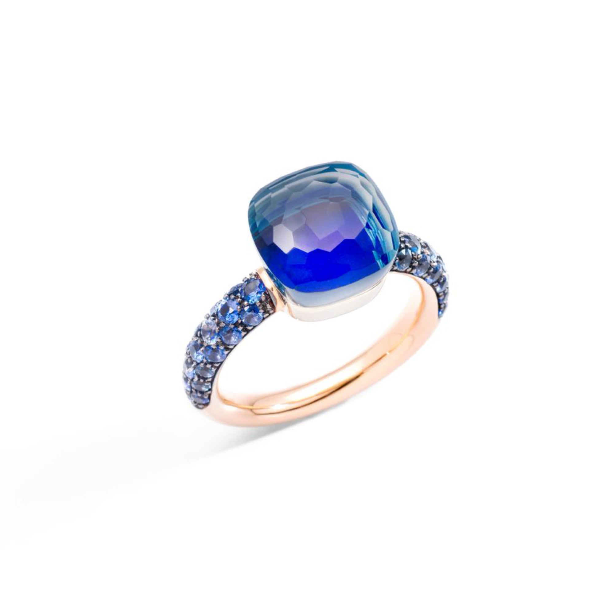 Pomellato Nudo Classic Ring (PAB9040O6BKRZALTL) aus Bicolor-Gold mit Lapislazuli, Saphir und Topas