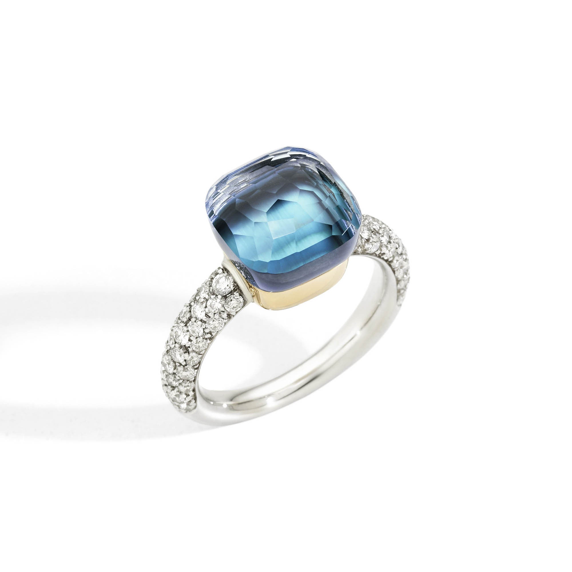 Pomellato Nudo Deep Blue klassischer Ring (PAC0040O6WHRB0YAV) aus Bicolor-Gold mit Achat, Diamant und Topas