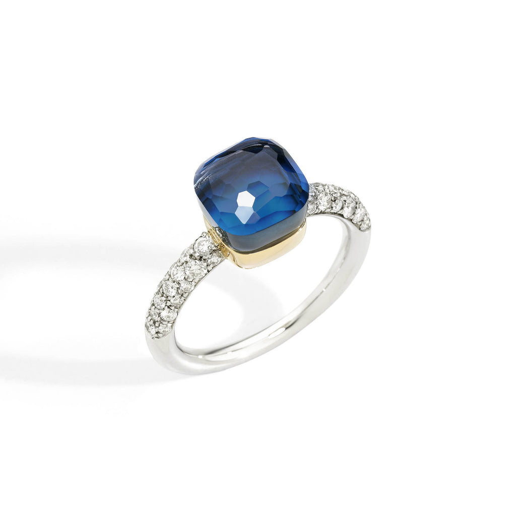 Pomellato Nudo Deep Blue kleiner Ring (PAB7040O6WHRB0TTU) aus Bicolor-Gold mit Diamant, Topas und Türkis