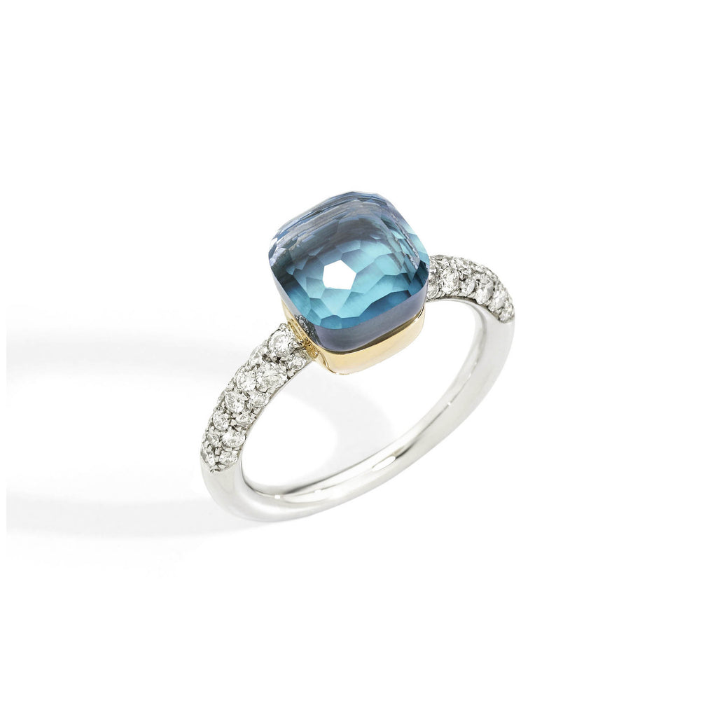 Pomellato Nudo Deep Blue kleiner Ring (PAB7040O6WHRDB0OY) aus Bicolor-Gold mit Achat, Diamant und Topas