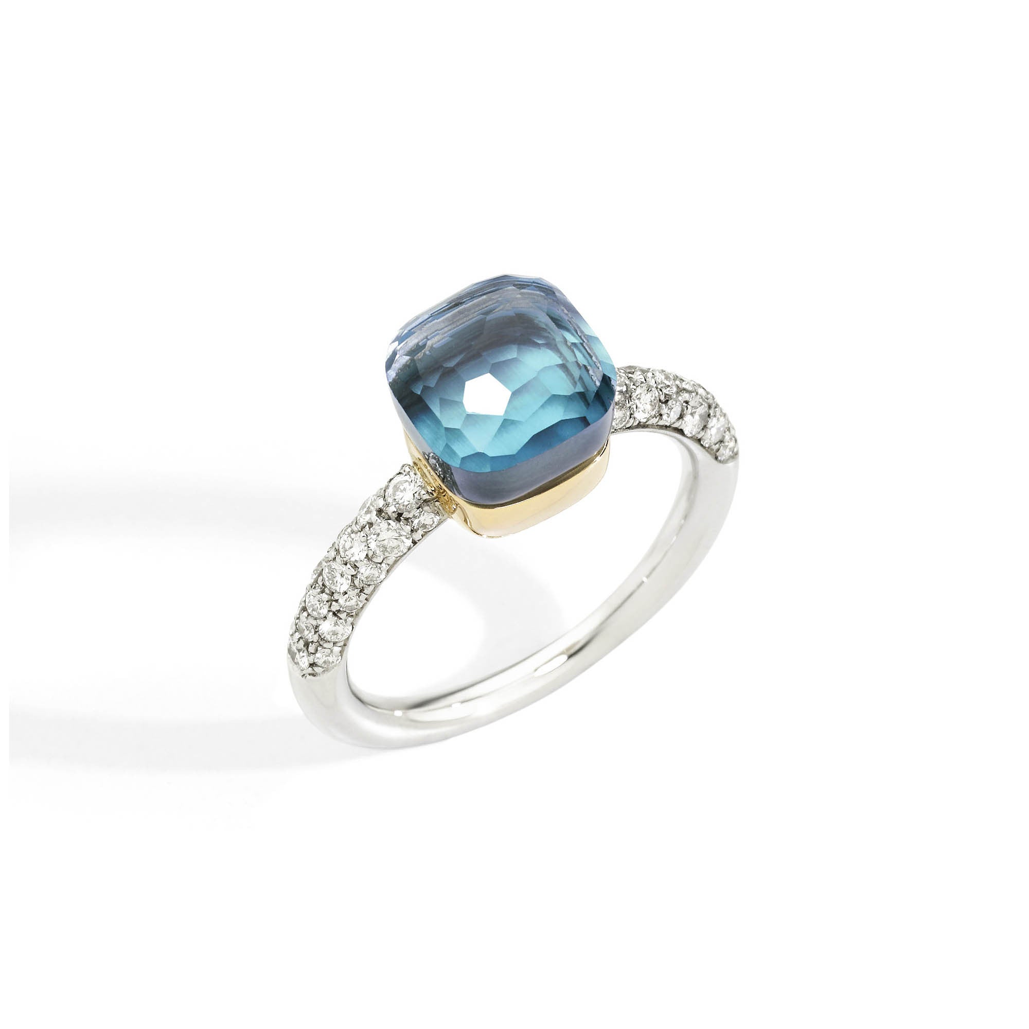 Pomellato Nudo Deep Blue kleiner Ring (PAB7040O6WHRDB0OY) aus Bicolor-Gold mit Achat, Diamant und Topas