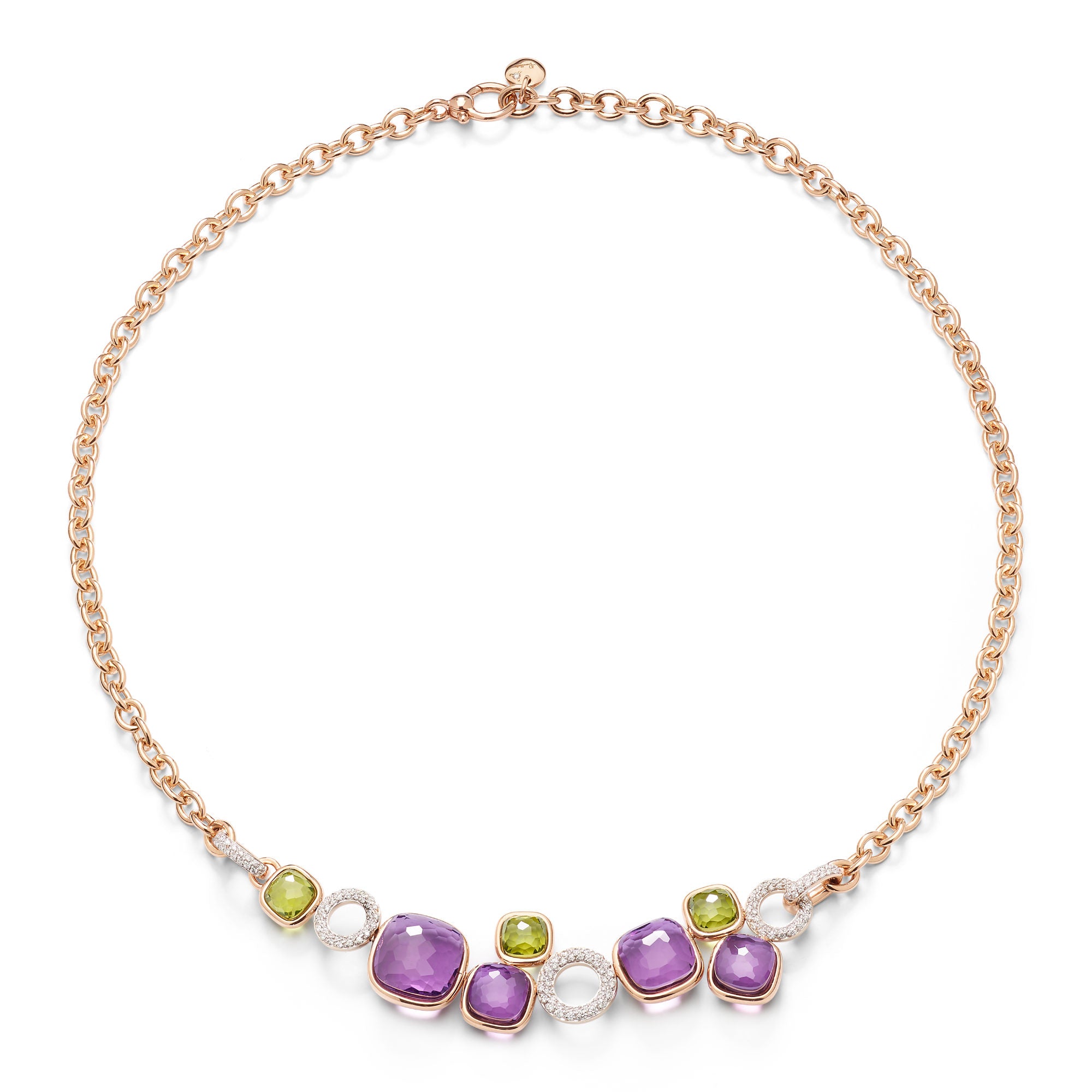 Pomellato Nudo Halskette (PCC6021O6WHRBPEIY) aus Bicolor-Gold mit Amethyst, Diamant und Peridot