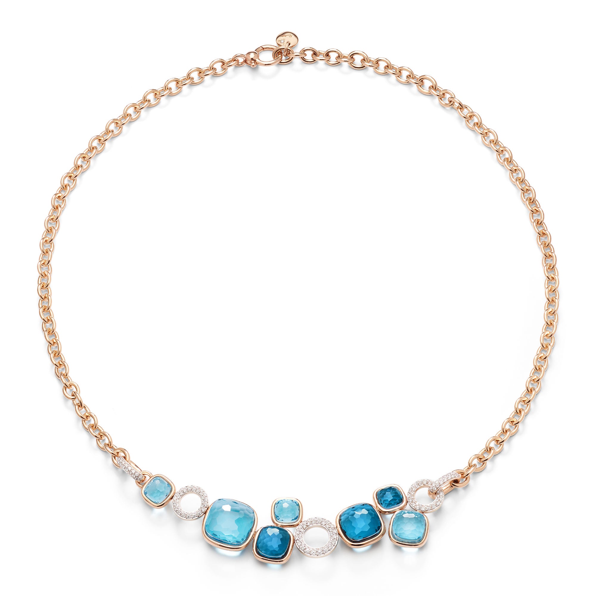 Pomellato Nudo Halskette (PCC6021O6WHRBTYTL) aus Bicolor-Gold mit Diamant und Topas