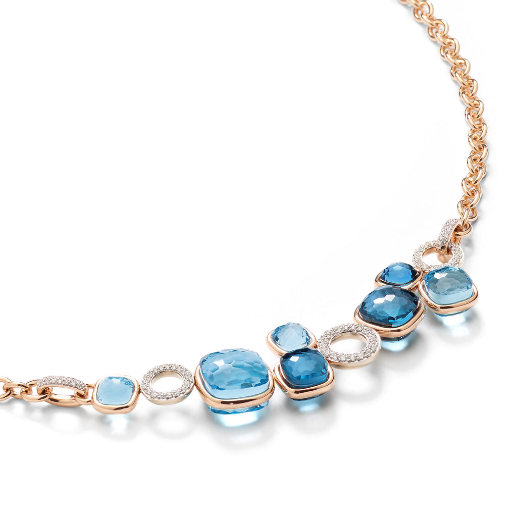 Pomellato Nudo Halskette (PCC6021O6WHRBTYTL) aus Bicolor-Gold mit Diamant und Topas