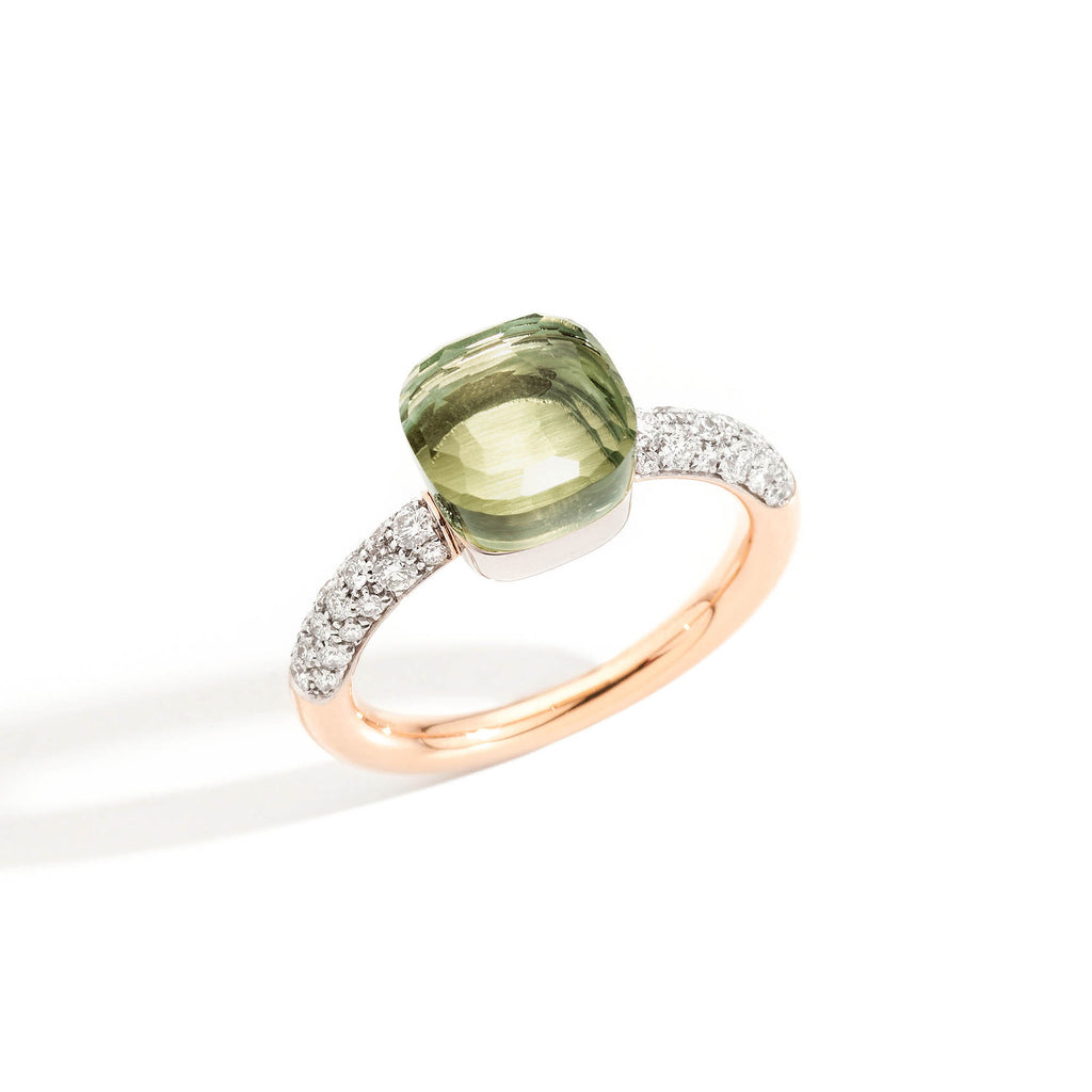 Pomellato Nudo kleiner Ring (PAB7040O6WHRDB0PA) aus Bicolor-Gold mit Diamant und Prasiolith