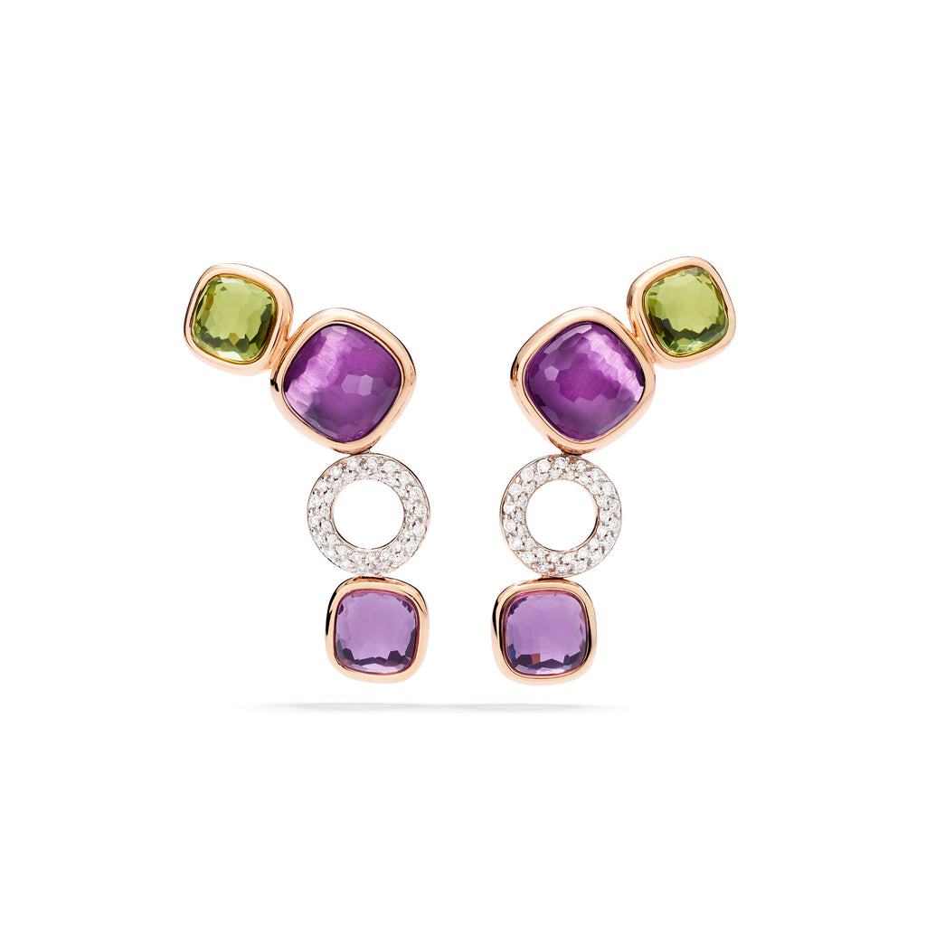 Pomellato Nudo Ohrhänger (POC6021O6WHRBPEIY) aus Bicolor-Gold mit Amethyst, Diamant und Peridot