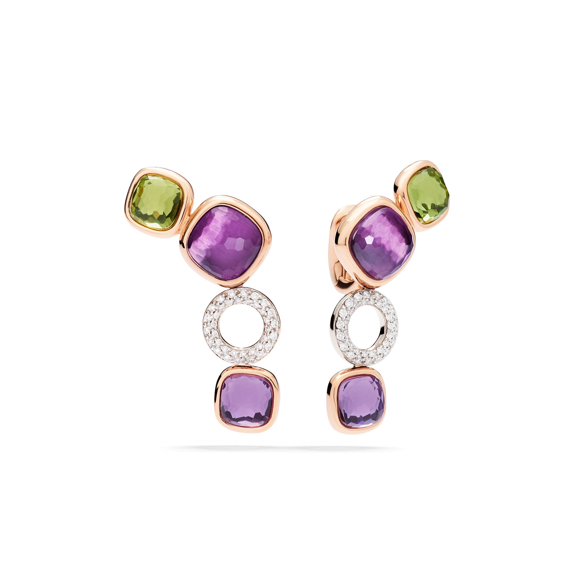 Pomellato Nudo Ohrhänger (POC6021O6WHRBPEIY) aus Bicolor-Gold mit Amethyst, Diamant und Peridot