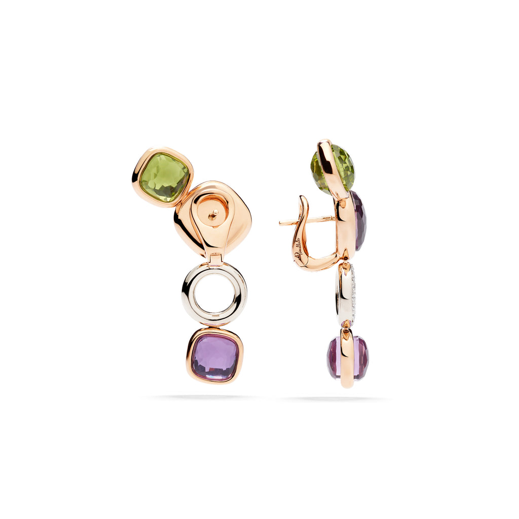 Pomellato Nudo Ohrhänger (POC6021O6WHRBPEIY) aus Bicolor-Gold mit Amethyst, Diamant und Peridot