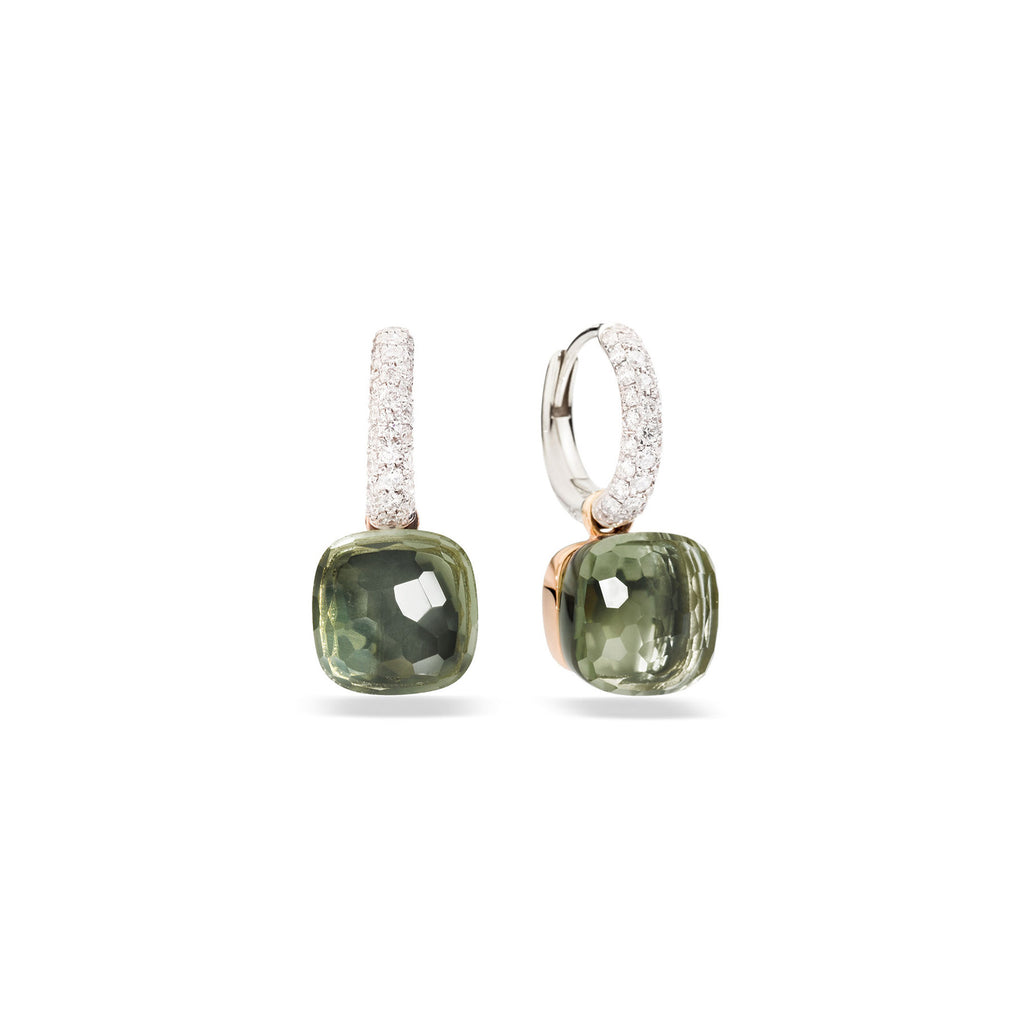 Pomellato Nudo Ohrringe (POB4010O6000DB0PA) aus Bicolor-Gold mit Diamant und Prasiolith