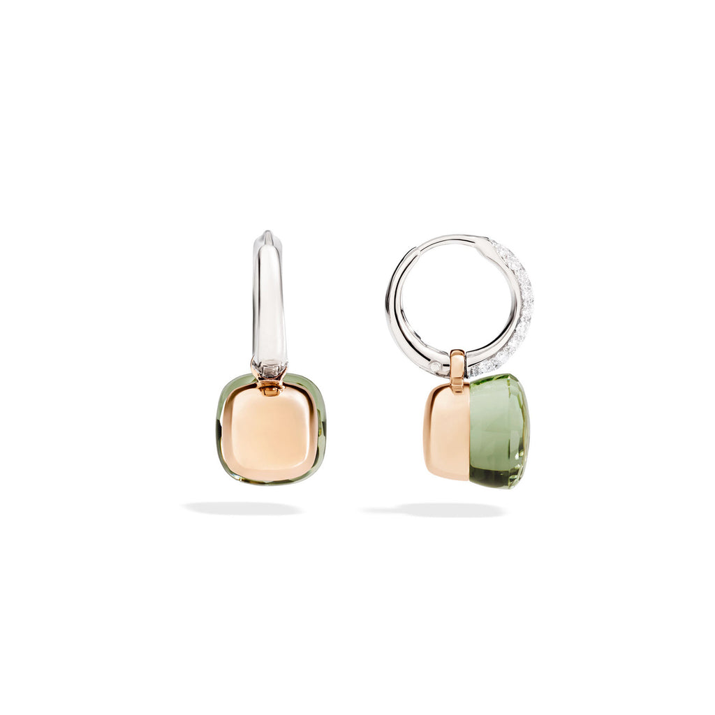 Pomellato Nudo Ohrringe (POB4010O6000DB0PA) aus Bicolor-Gold mit Diamant und Prasiolith
