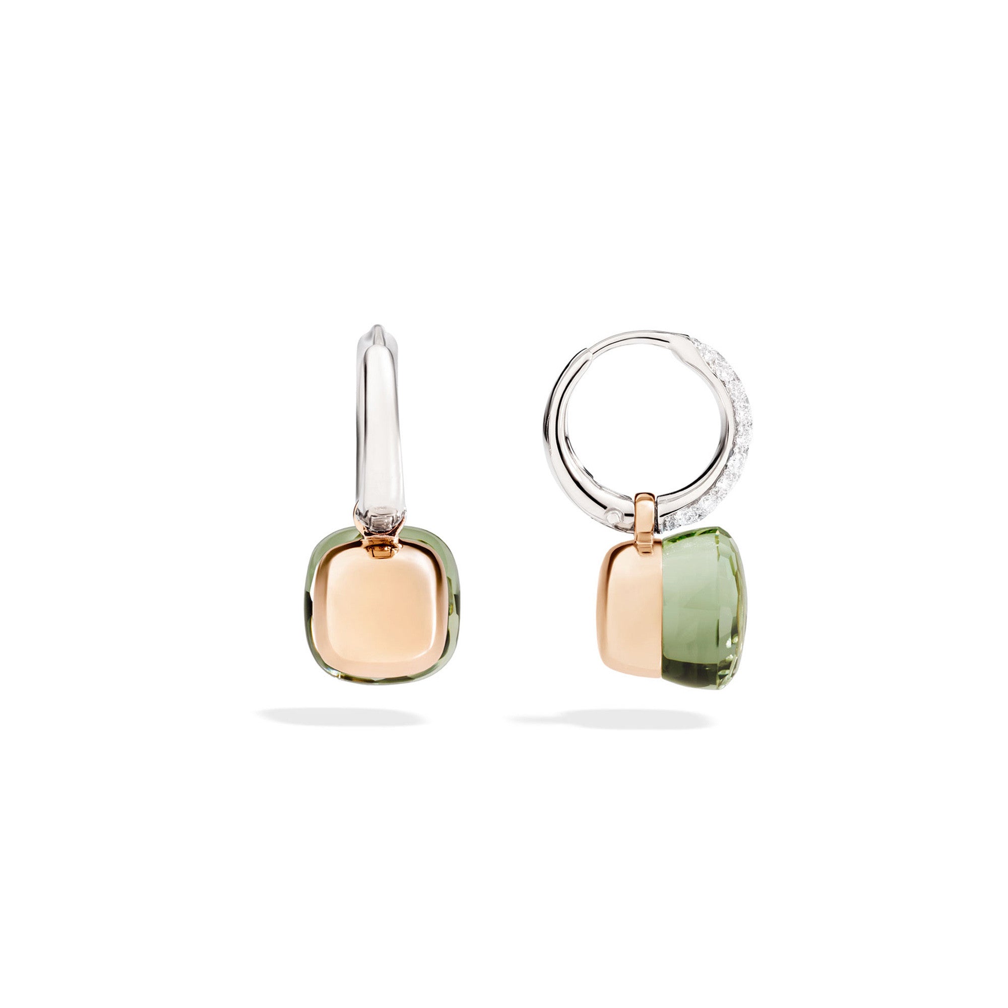 Pomellato Nudo Ohrringe (POB4010O6000DB0PA) aus Bicolor-Gold mit Diamant und Prasiolith