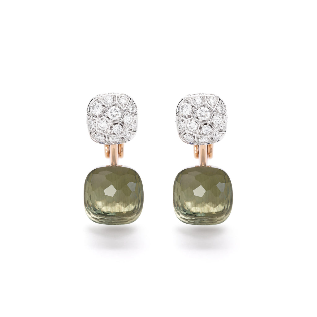 Pomellato Nudo Ohrringe (POC4020O6WHRDB0PA) aus Bicolor-Gold mit Diamant und Prasiolith