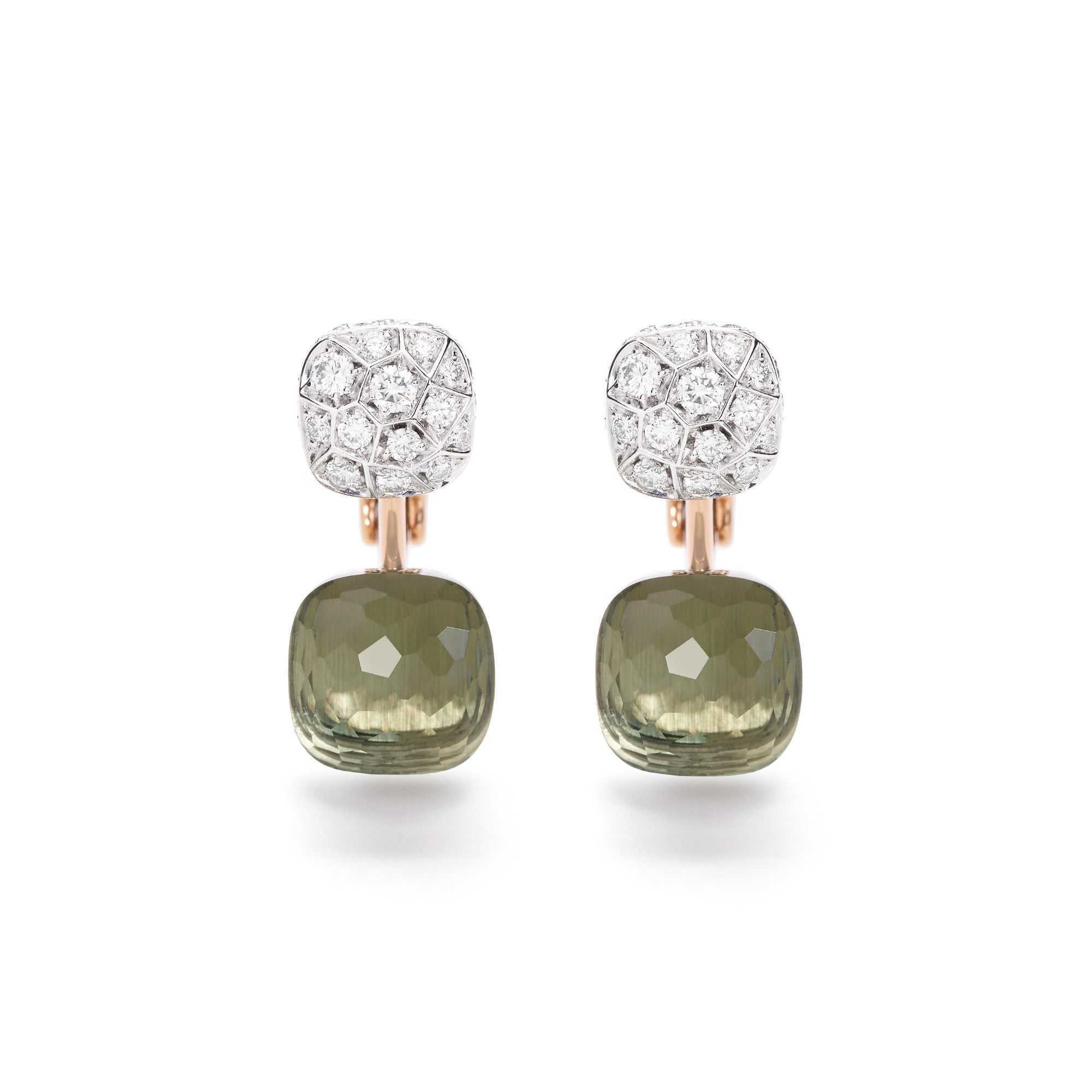 Pomellato Nudo Ohrringe (POC4020O6WHRDB0PA) aus Bicolor-Gold mit Diamant und Prasiolith
