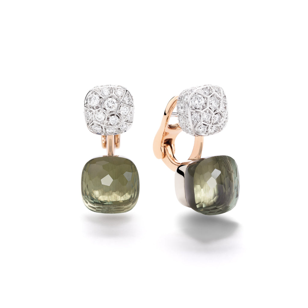 Pomellato Nudo Ohrringe (POC4020O6WHRDB0PA) aus Bicolor-Gold mit Diamant und Prasiolith