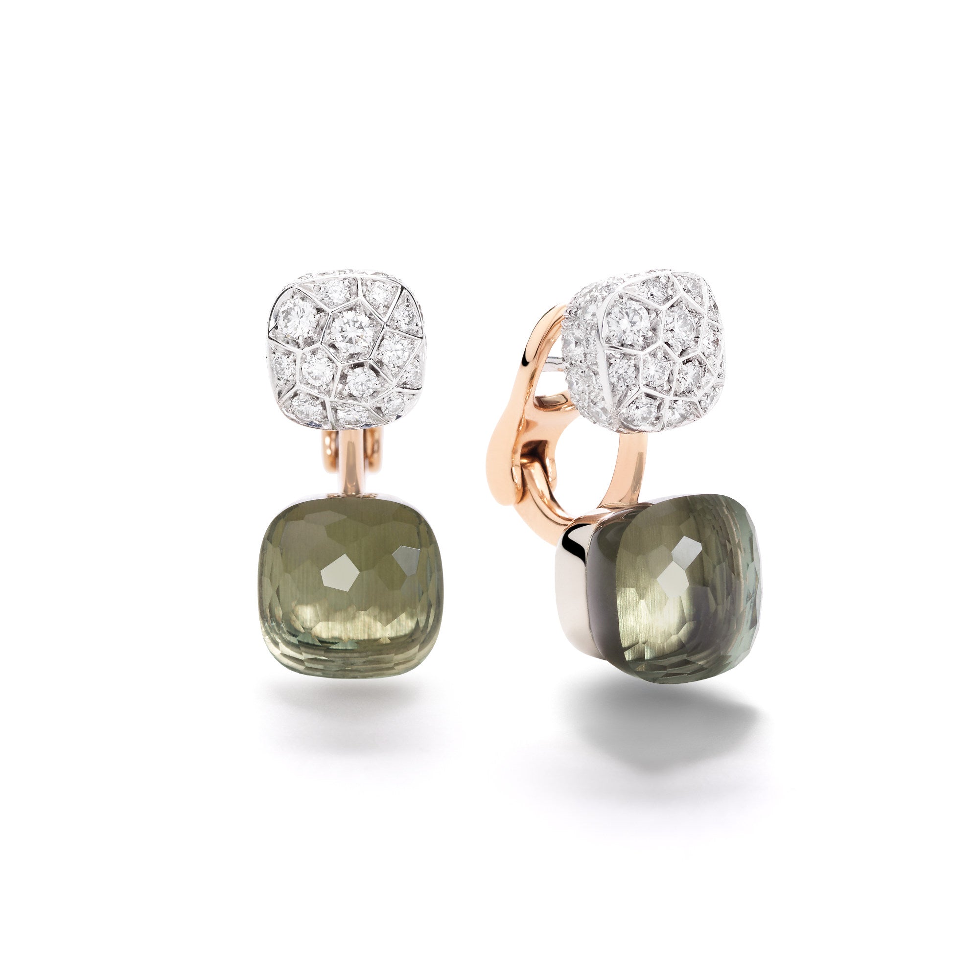 Pomellato Nudo Ohrringe (POC4020O6WHRDB0PA) aus Bicolor-Gold mit Diamant und Prasiolith