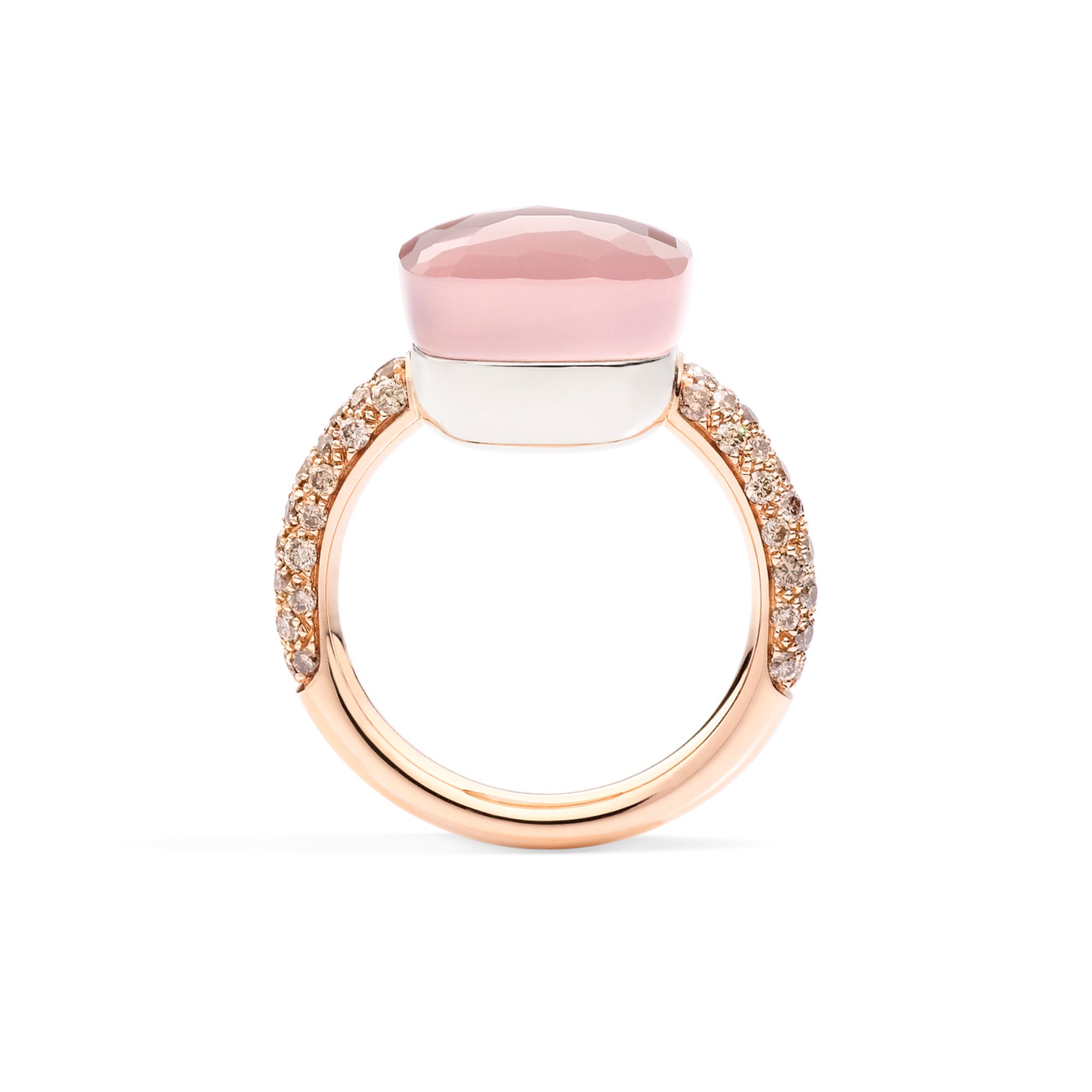 Pomellato Nudo Ring (PAB4010O6000BRCQR) aus Bicolor-Gold mit Diamant, Chalcedon und Rosenquarz