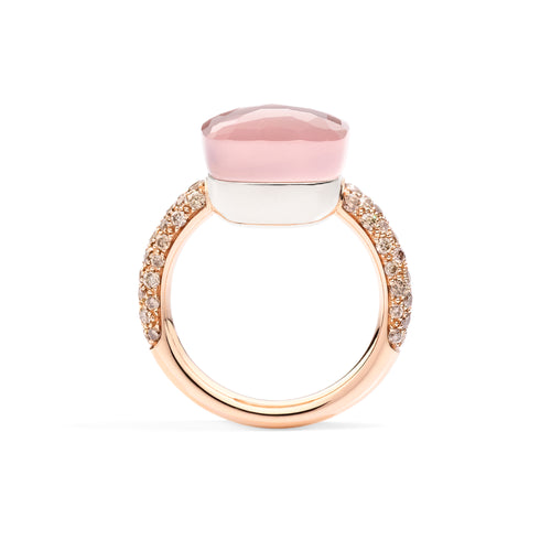 Pomellato Nudo Ring (PAB4010O6000BRCQR) aus Bicolor-Gold mit Diamant, Chalcedon und Rosenquarz