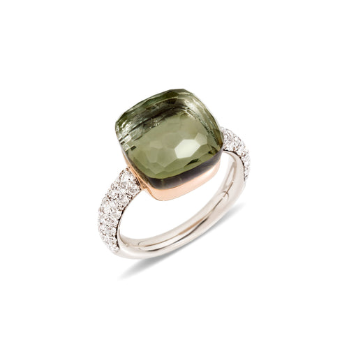 Pomellato Nudo Ring (PAB4010O6000DB0PA) aus Bicolor-Gold mit Diamant und Prasiolith