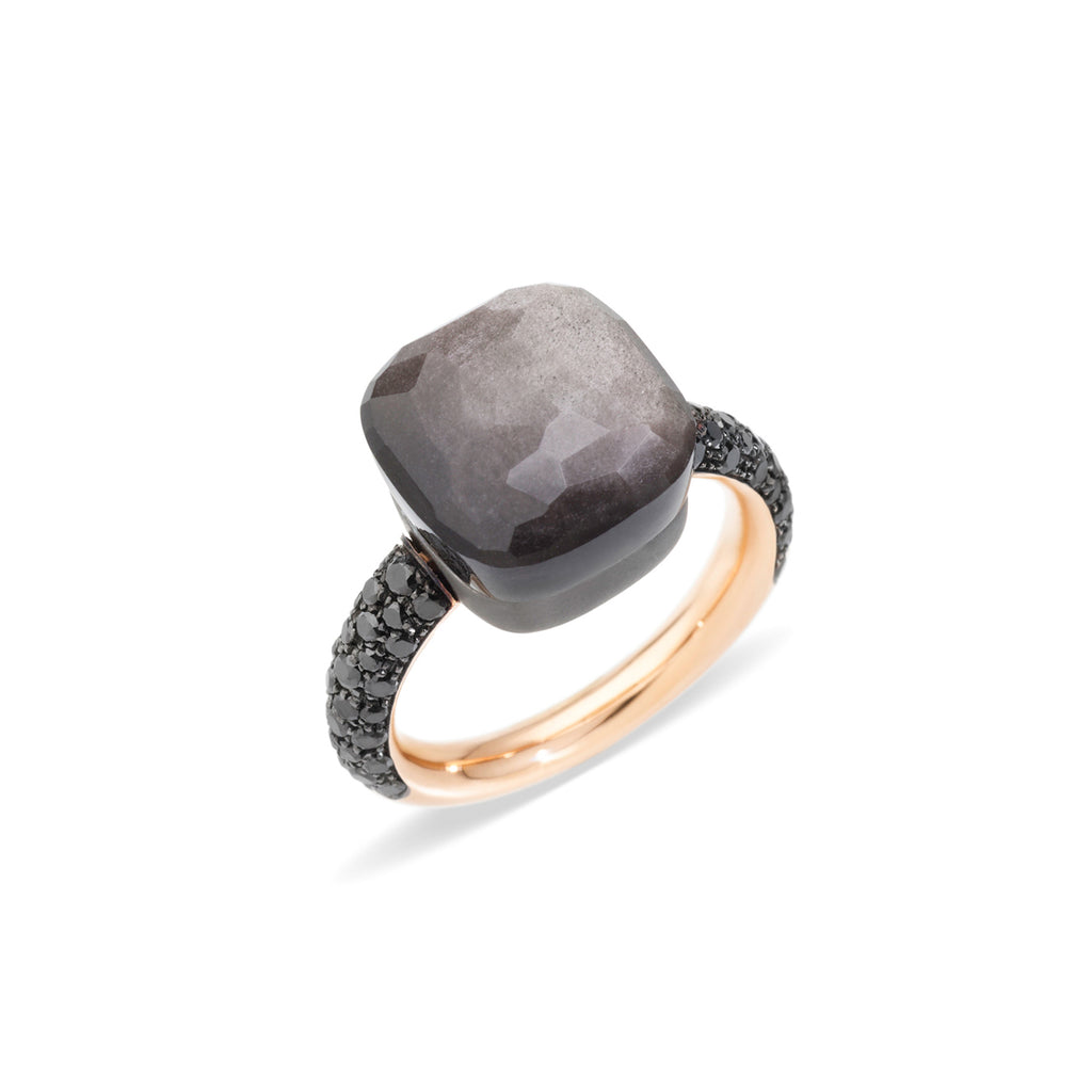 Pomellato Nudo Ring (PAB4011OT000DBKOS) aus Roségold, Titan mit Diamant und Obsidian