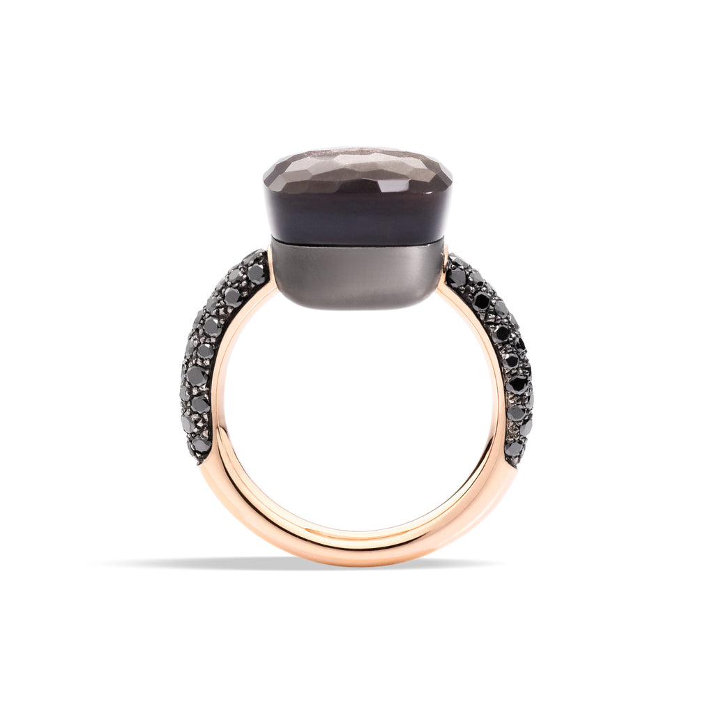 Pomellato Nudo Ring (PAB4011OT000DBKOS) aus Roségold, Titan mit Diamant und Obsidian