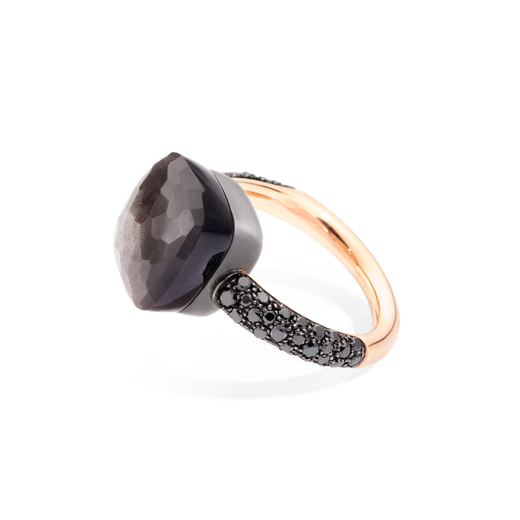 Pomellato Nudo Ring (PAB4011OT000DBKOS) aus Roségold, Titan mit Diamant und Obsidian