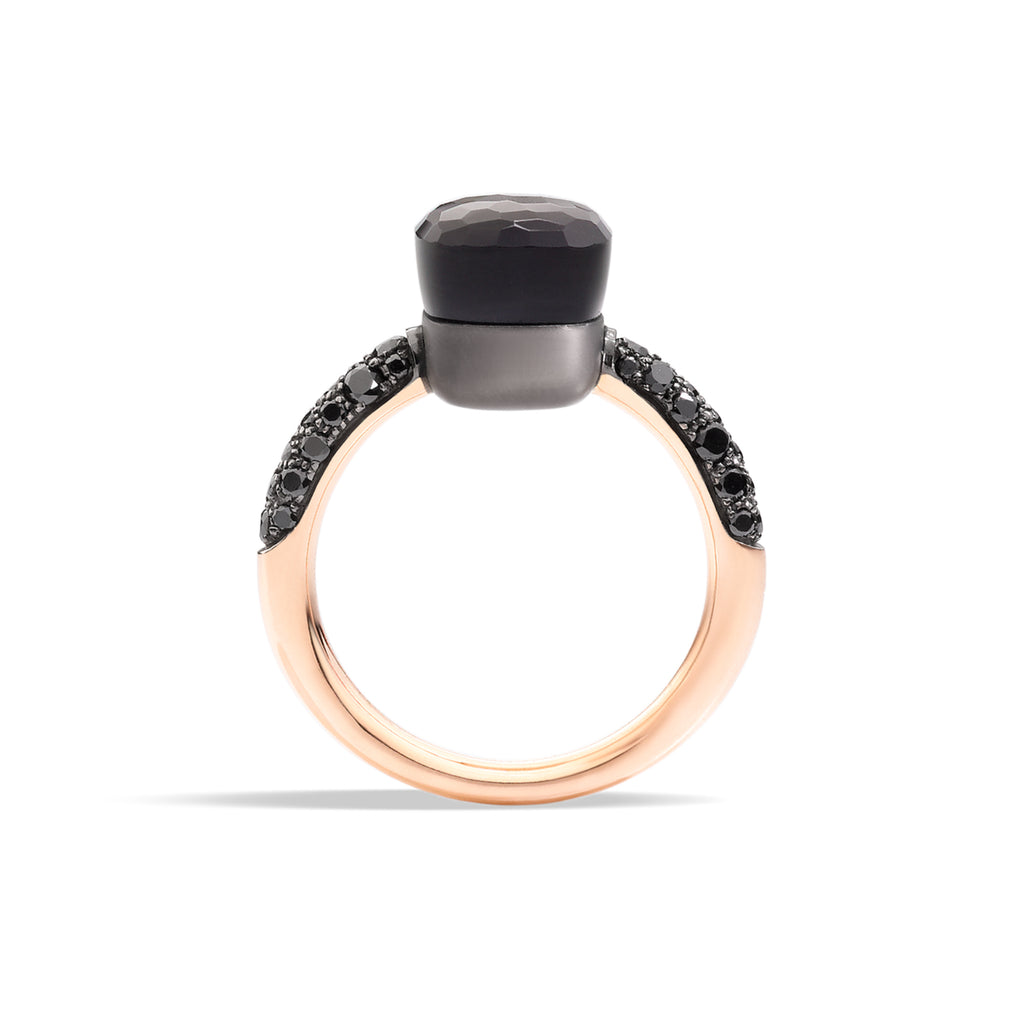 Pomellato Nudo Ring (PAB7040OT000DBKOS) aus Roségold, Titan mit Diamant und Obsidian