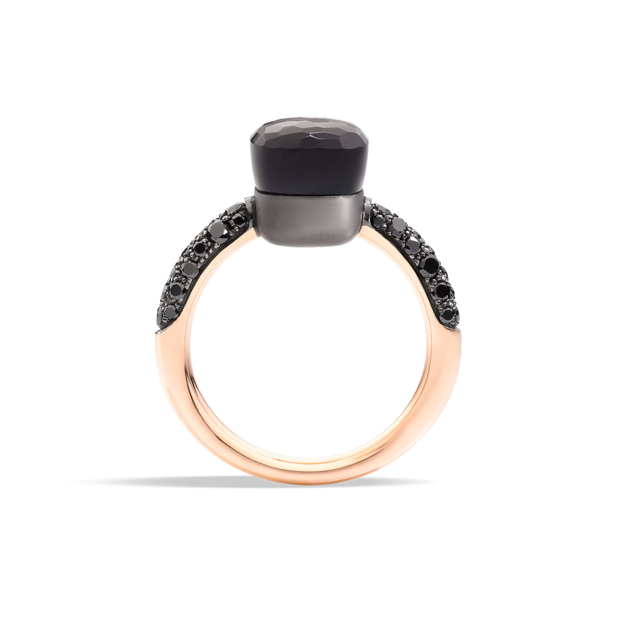 Pomellato Nudo Ring (PAB7040OT000DBKOS) aus Roségold, Titan mit Diamant und Obsidian