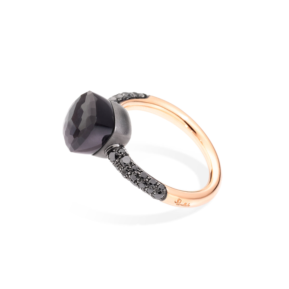 Pomellato Nudo Ring (PAB7040OT000DBKOS) aus Roségold, Titan mit Diamant und Obsidian