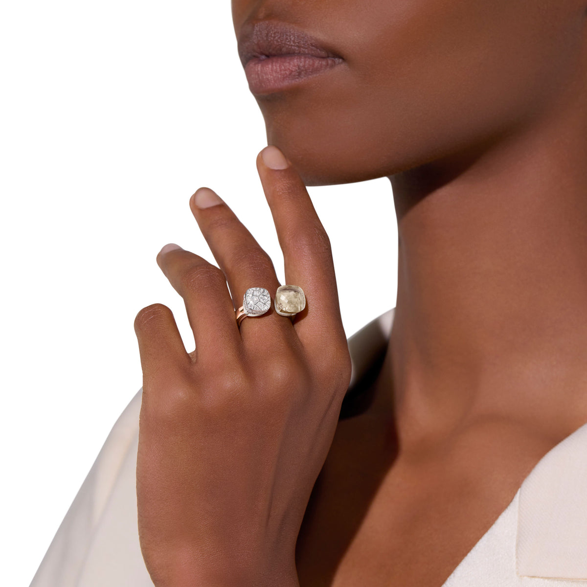 Pomellato Nudo Ring (PAC4020O6WHRDB0TB) aus Bicolor-Gold mit Diamant und Topas